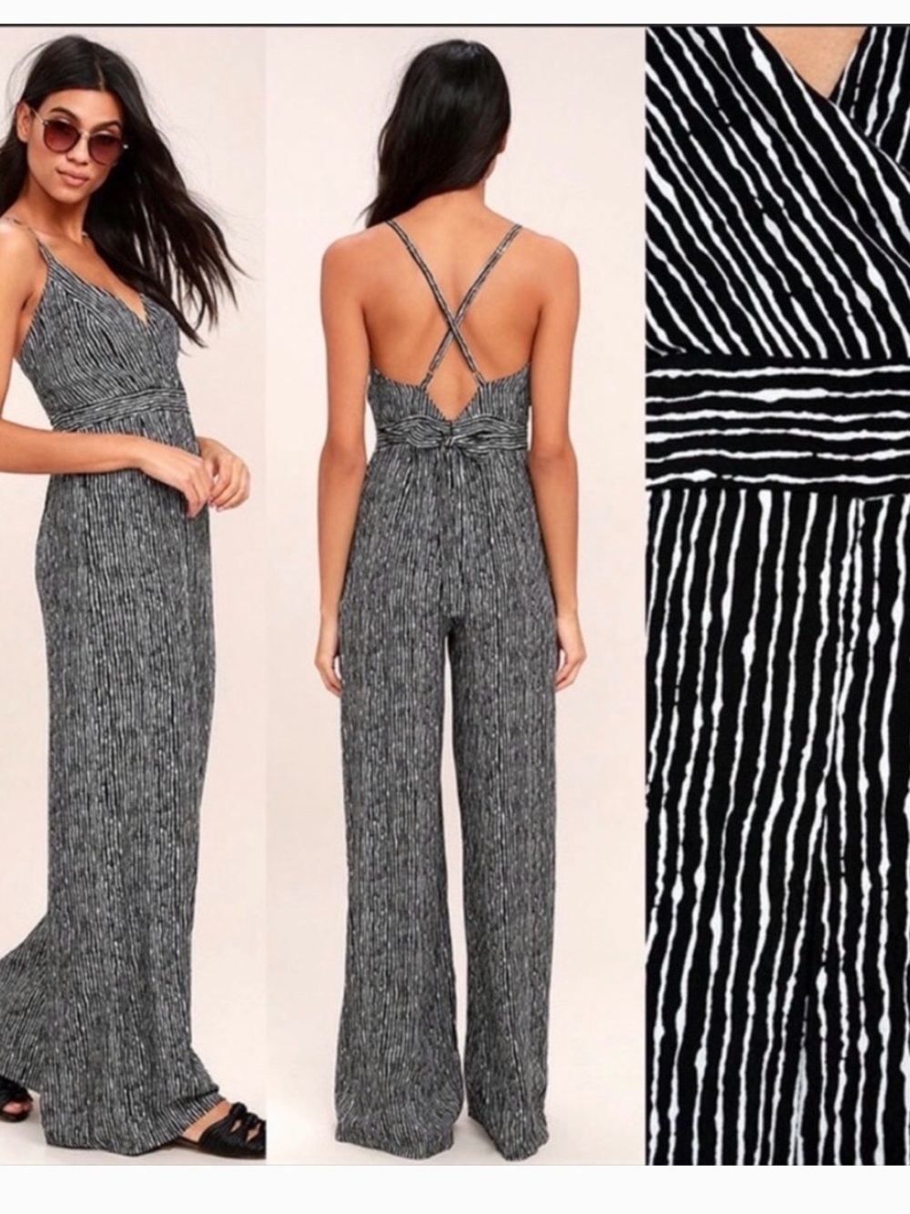Striped Black & White Wide-Leg Jumpsuit